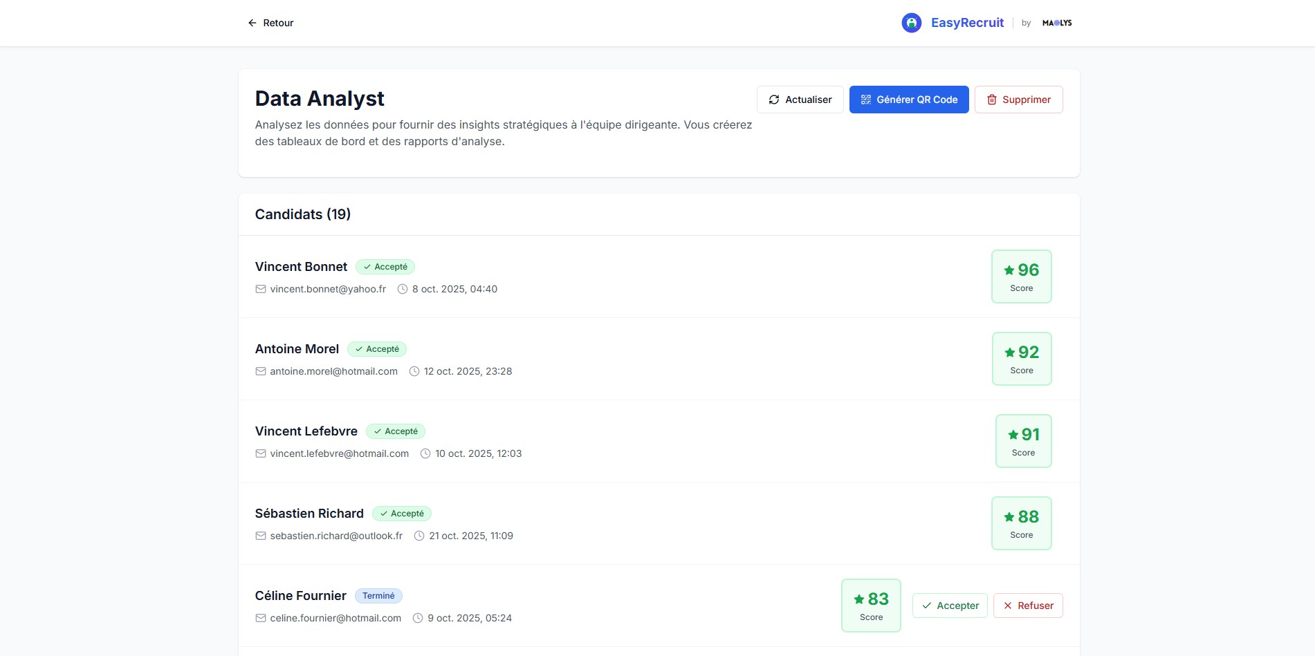 Screenshot principal de EasyRecruit